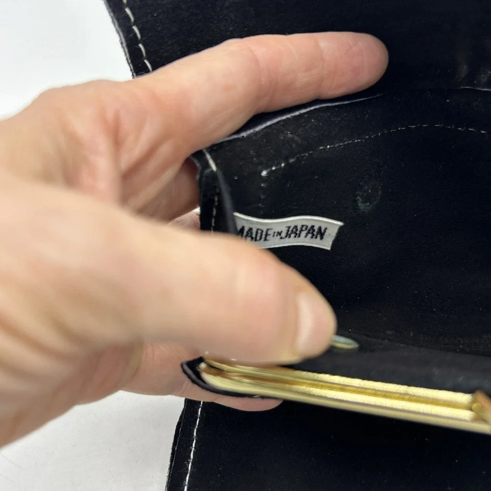 Vintage Suede Leather Womens Wallet Black Checkbook Holder Coin Pocket 7